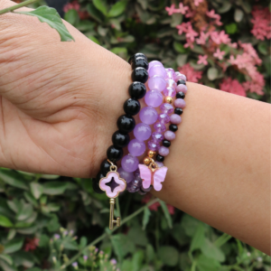 Purple & Black Bracelet With Charms