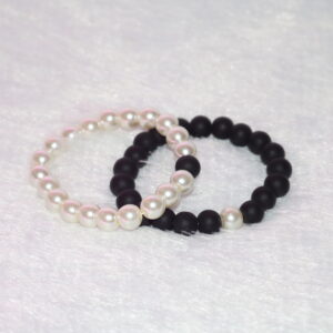 White Pearl & Black Matt Couple Bracelet